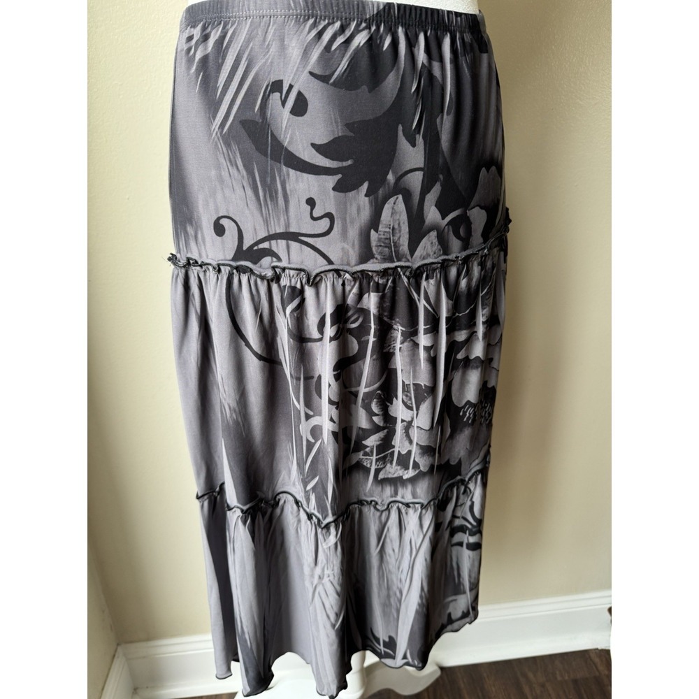 Dark Whimsigoth Fairy Boho Grunge Black and Gray Botanical Print Maxi  Size Xl